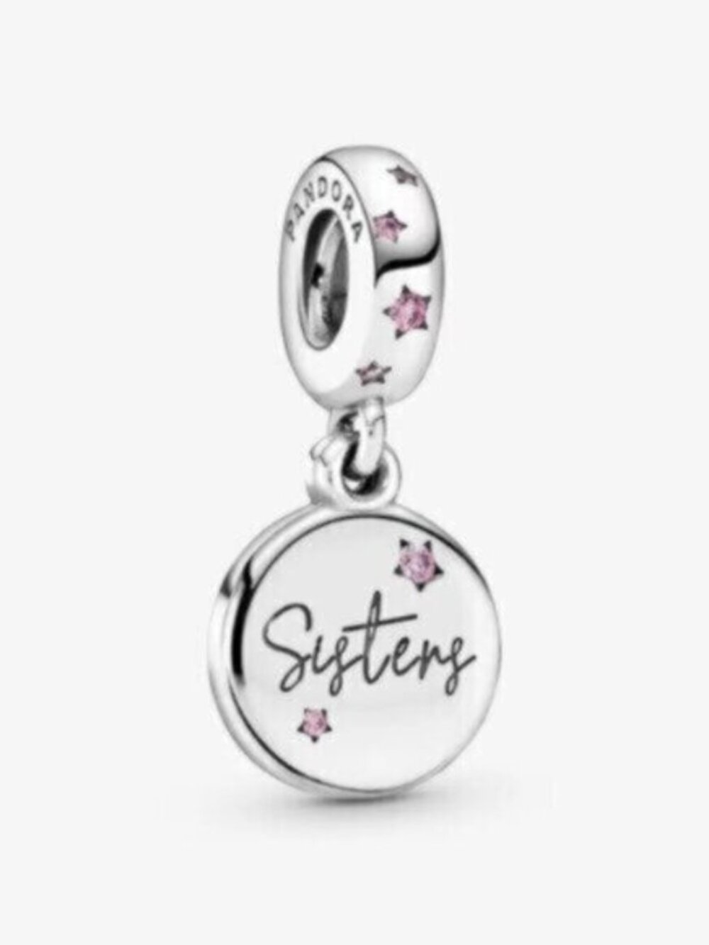 Pandora Silver 'Sisters' Dangle Charm with Pink Stones